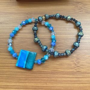 Set of 2 Blue Statement Stretch Bracelets